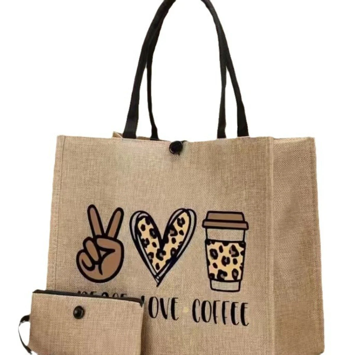 Linen Printed Tote Bag Set Natural Eco-Friendly Two-Piece Bag with Coin Purse(MAC258) - Image 2
