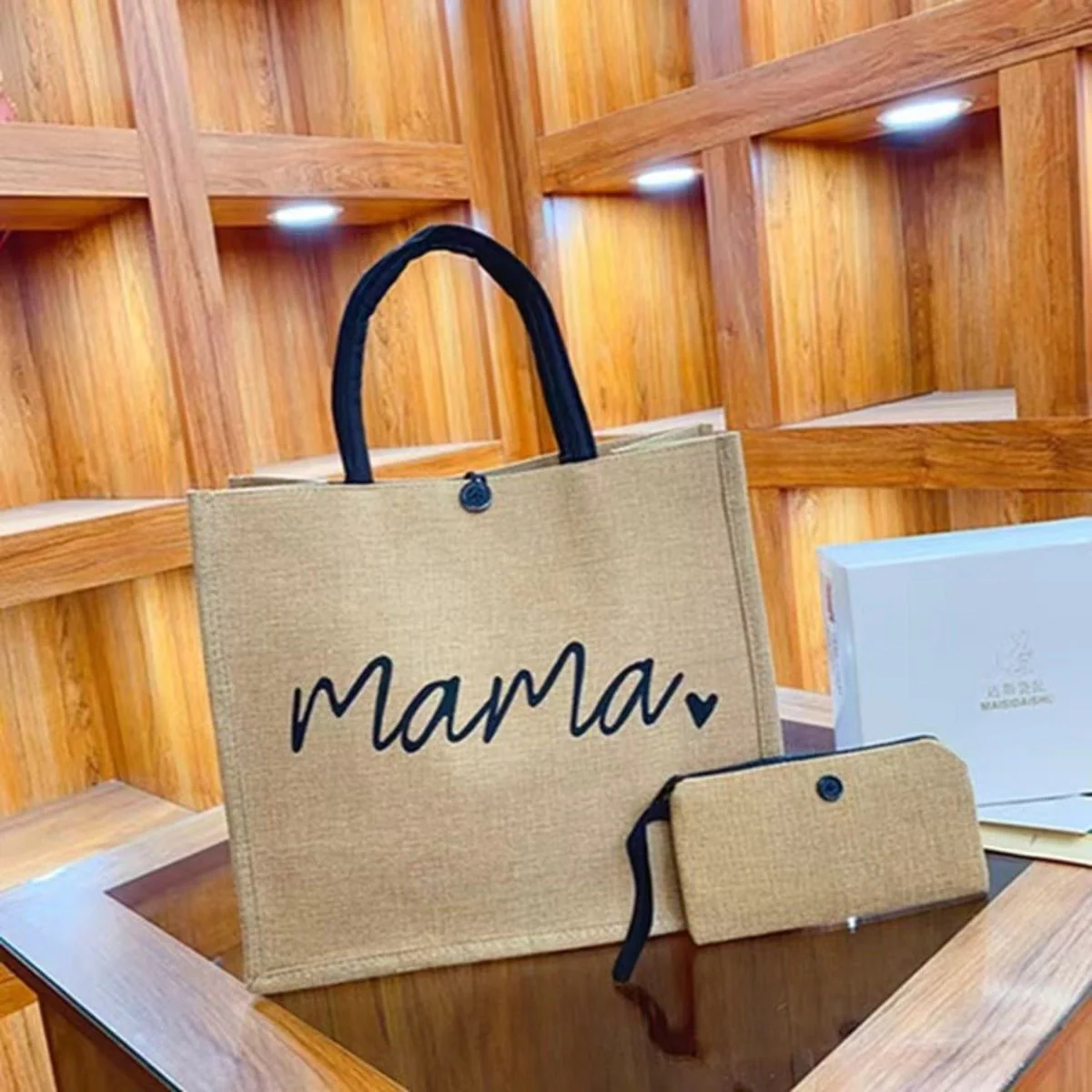 Linen Printed Tote Bag Set Natural Eco-Friendly Two-Piece Bag with Coin Purse(MAC258) - Image 3