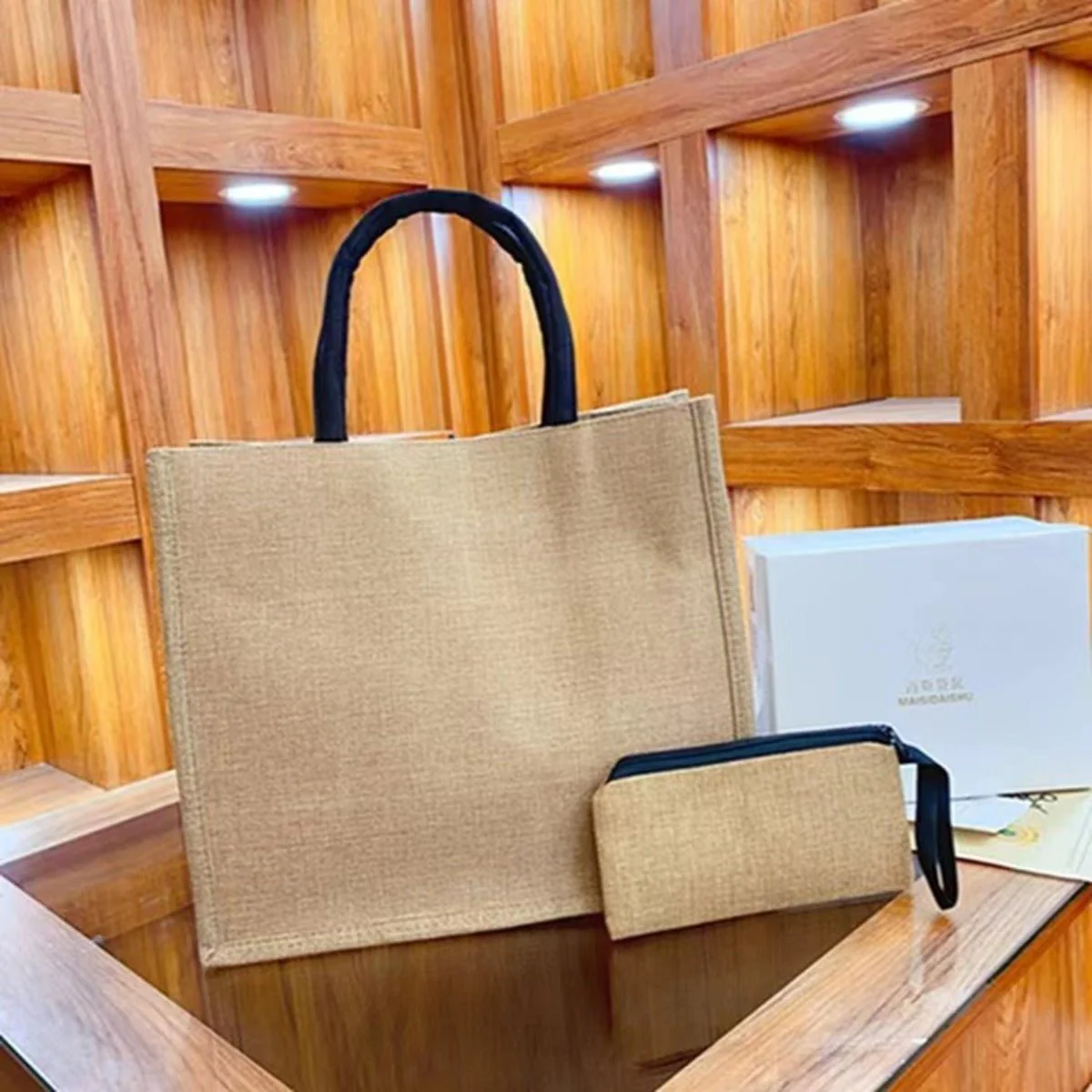 Linen Printed Tote Bag Set Natural Eco-Friendly Two-Piece Bag with Coin Purse(MAC258) - Image 5