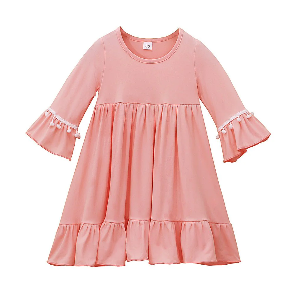 Little Muslimah Girls Dress & Hijab Set with Pom-Pom Trim (MKG028) - Image 13