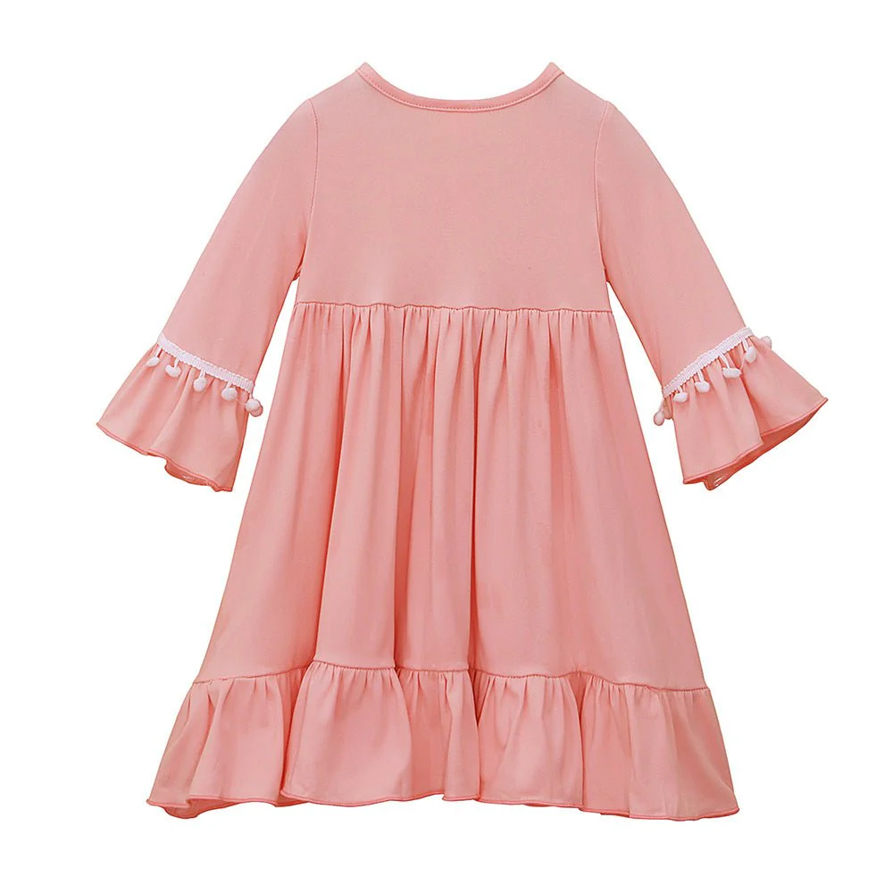 Little Muslimah Girls Dress & Hijab Set with Pom-Pom Trim (MKG028) - Image 14