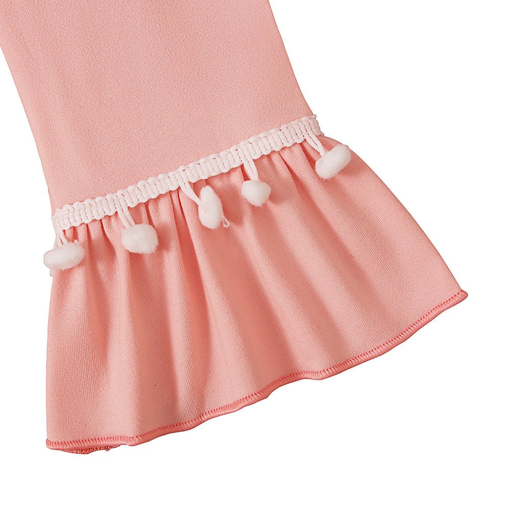 Little Muslimah Girls Dress & Hijab Set with Pom-Pom Trim (MKG028) - Image 16