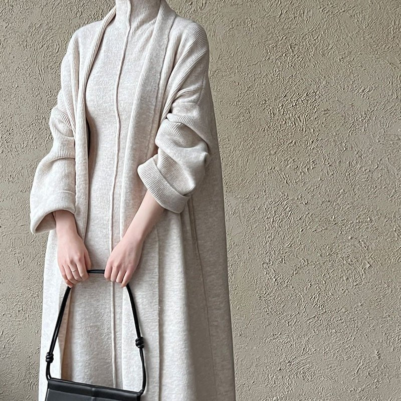 Long Knit Cardigan With Turtleneck Inner Dress For Autumn & Winter (MS177) - Image 10