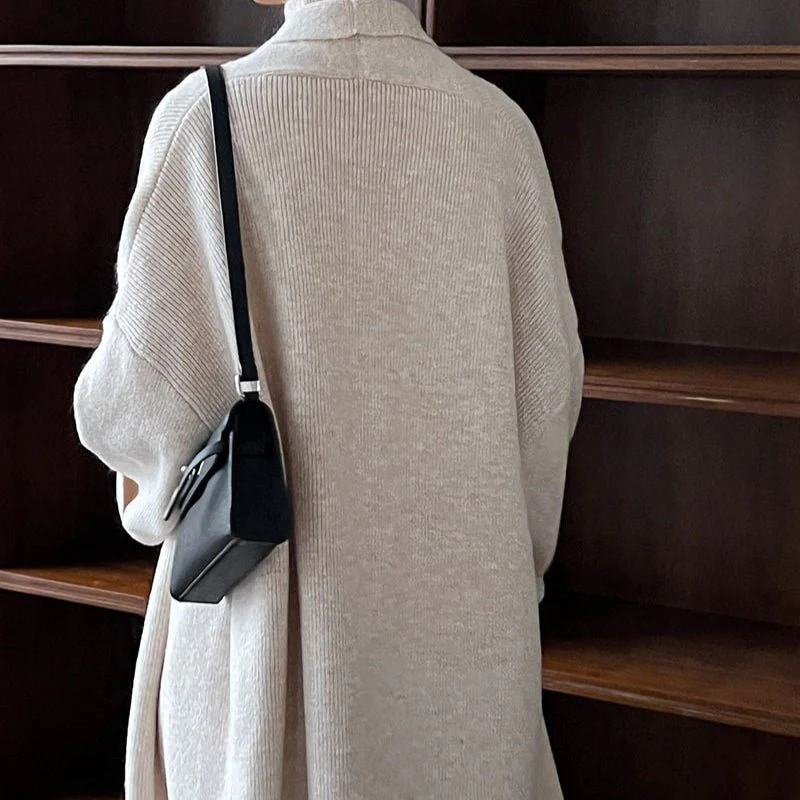 Long Knit Cardigan With Turtleneck Inner Dress For Autumn & Winter (MS177) - Image 11