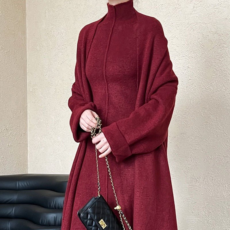 Long Knit Cardigan With Turtleneck Inner Dress For Autumn & Winter (MS177) - Image 18