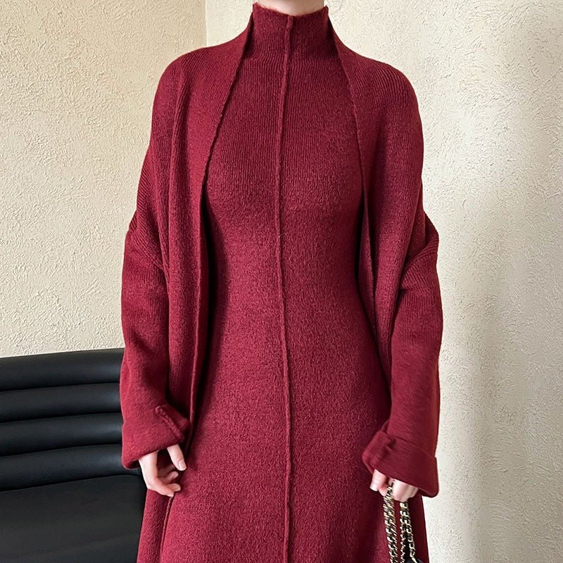 Long Knit Cardigan With Turtleneck Inner Dress For Autumn & Winter (MS177) - Image 19