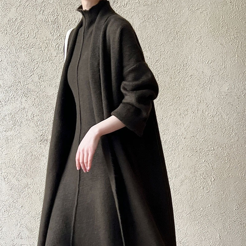 Long Knit Cardigan With Turtleneck Inner Dress For Autumn & Winter (MS177) - Image 21