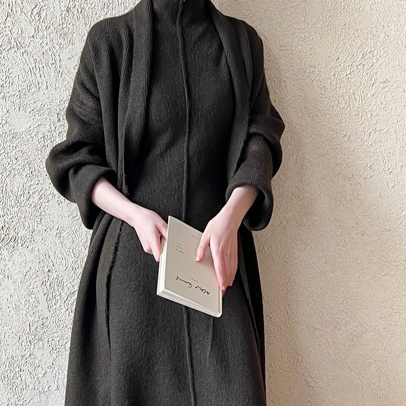 Long Knit Cardigan With Turtleneck Inner Dress For Autumn & Winter (MS177) - Image 4