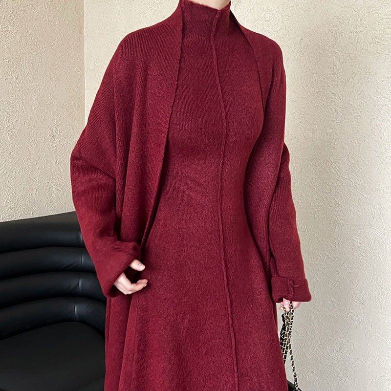 Long Knit Cardigan With Turtleneck Inner Dress For Autumn & Winter (MS177) - Image 5