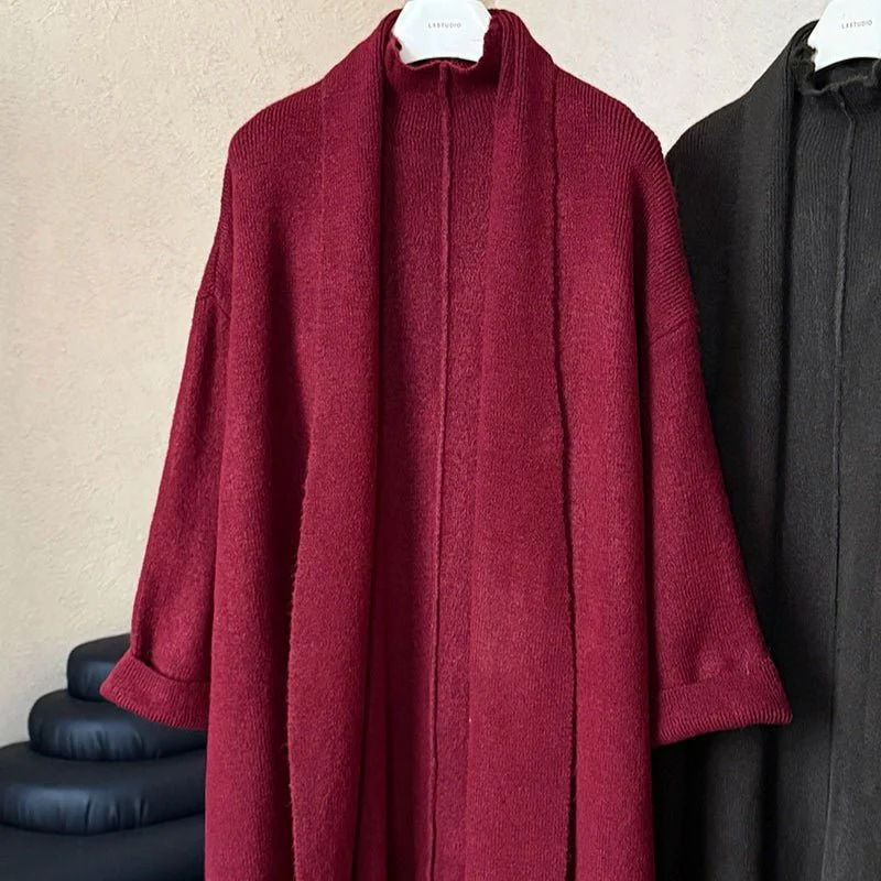 Long Knit Cardigan With Turtleneck Inner Dress For Autumn & Winter (MS177) - Image 8