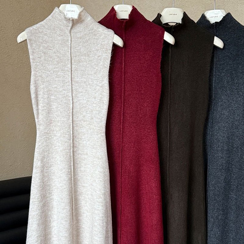 Long Knit Cardigan With Turtleneck Inner Dress For Autumn & Winter (MS177) - Image 9