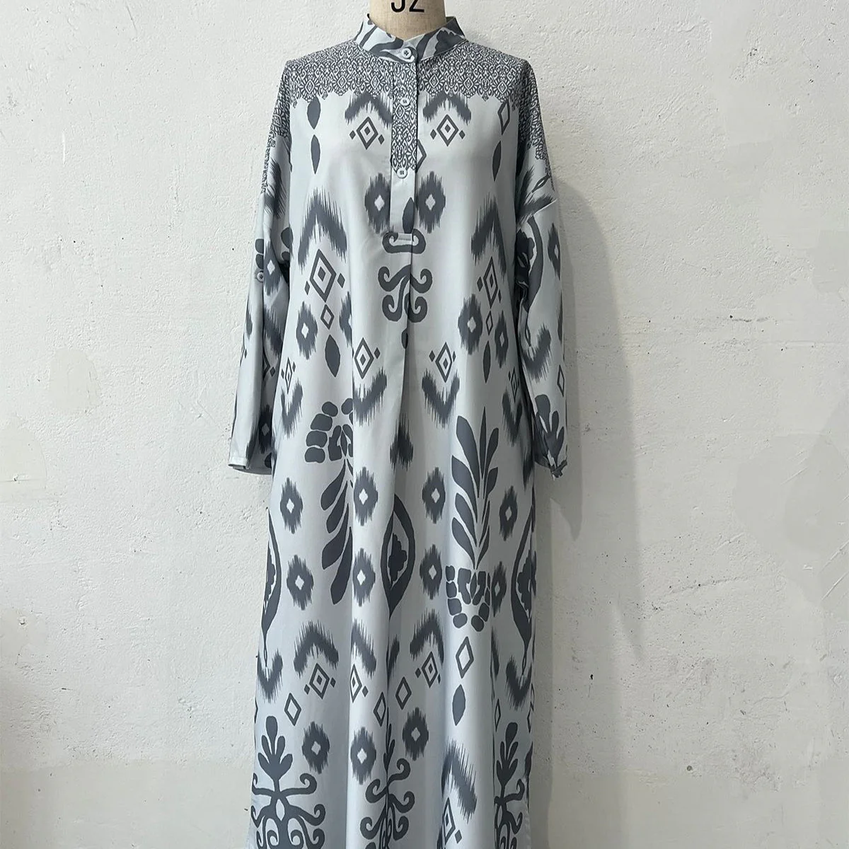 Long Sleeve Modest Maxi Dress | Elegant Ethnic Pattern Kaftan(MA379) - Image 3