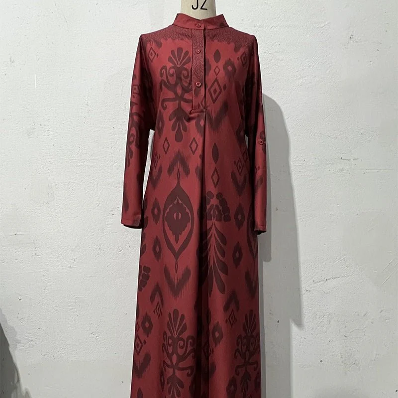 Long Sleeve Modest Maxi Dress | Elegant Ethnic Pattern Kaftan(MA379) - Image 6