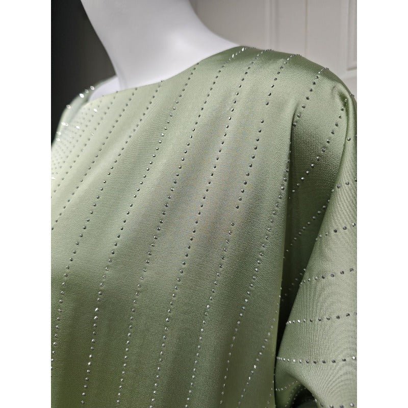 Long-Sleeved Sparkling Abaya Dress | Long Pullover Dress with Vertical Stripes (MA292) - Image 10