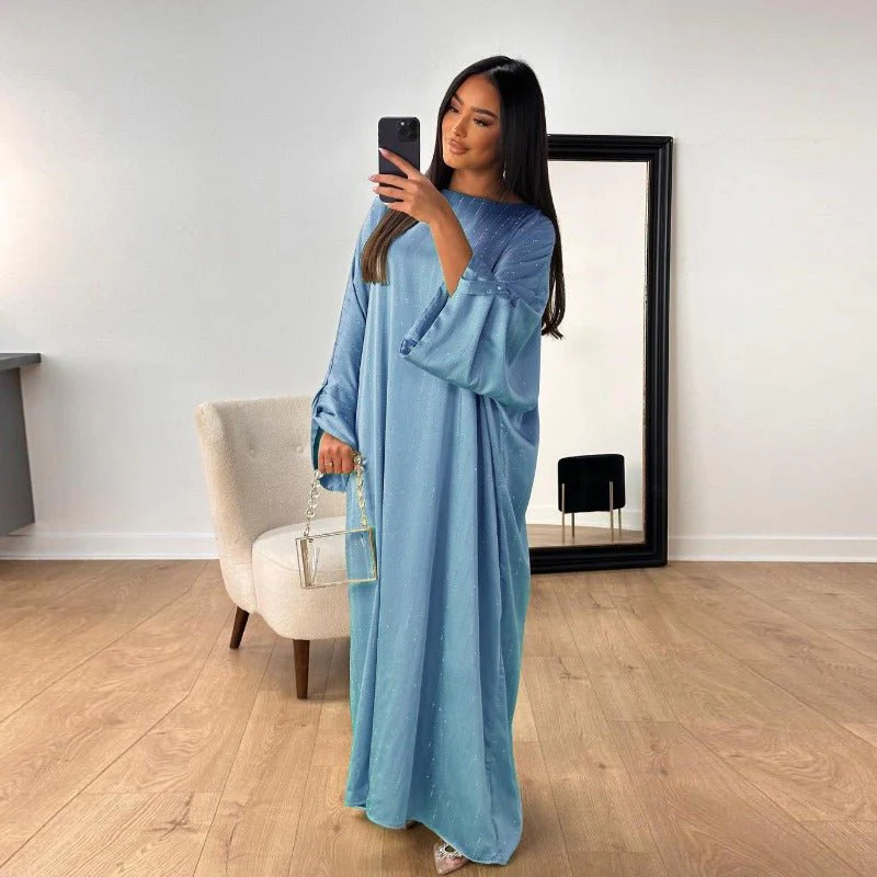 Long-Sleeved Sparkling Abaya Dress | Long Pullover Dress with Vertical Stripes (MA292) - Image 11