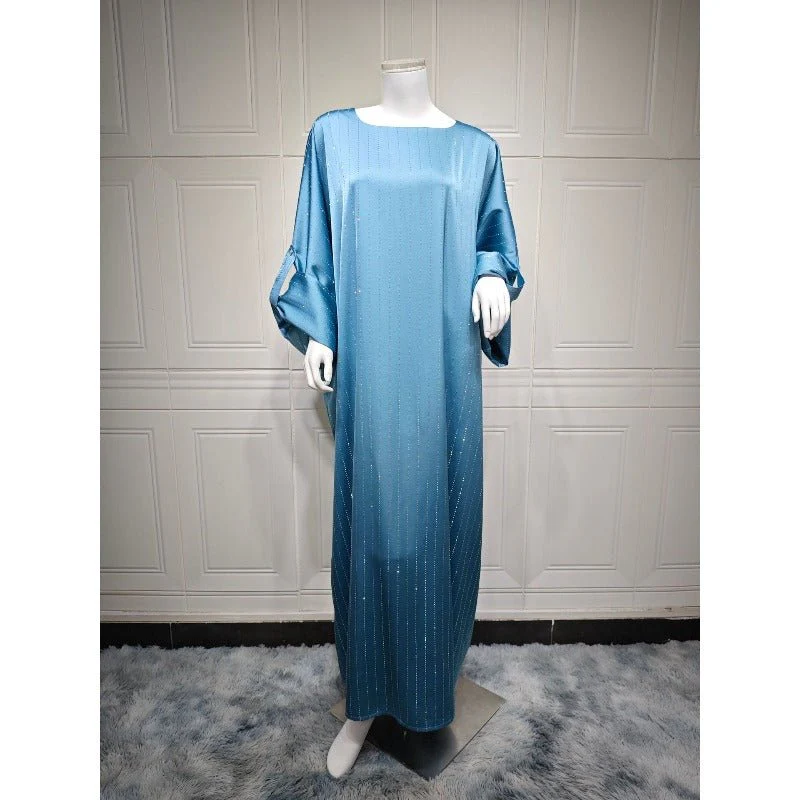 Long-Sleeved Sparkling Abaya Dress | Long Pullover Dress with Vertical Stripes (MA292) - Image 12