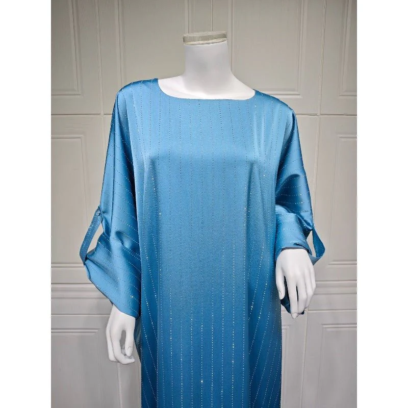 Long-Sleeved Sparkling Abaya Dress | Long Pullover Dress with Vertical Stripes (MA292) - Image 13