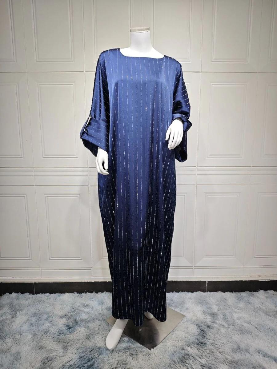 Long-Sleeved Sparkling Abaya Dress | Long Pullover Dress with Vertical Stripes (MA292) - Image 15