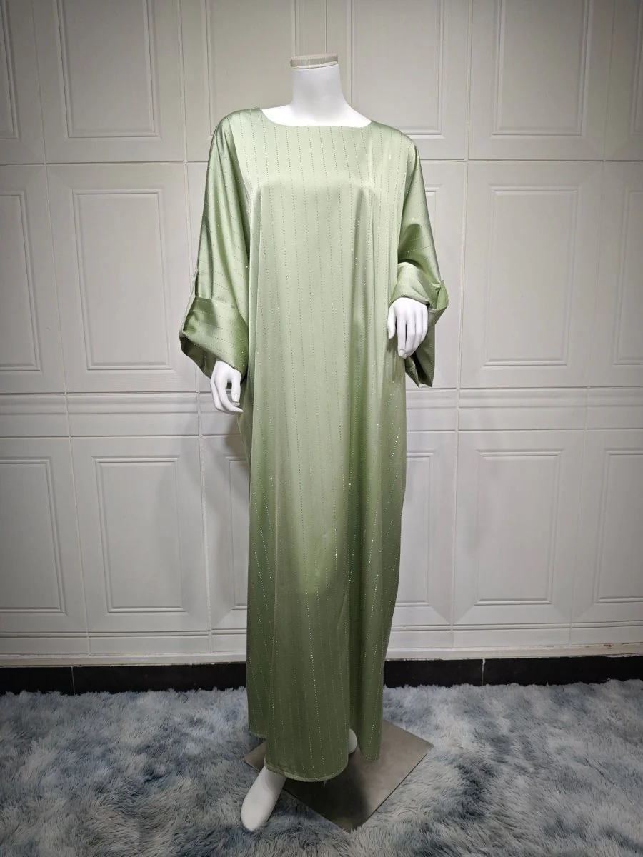 Long-Sleeved Sparkling Abaya Dress | Long Pullover Dress with Vertical Stripes (MA292) - Image 16