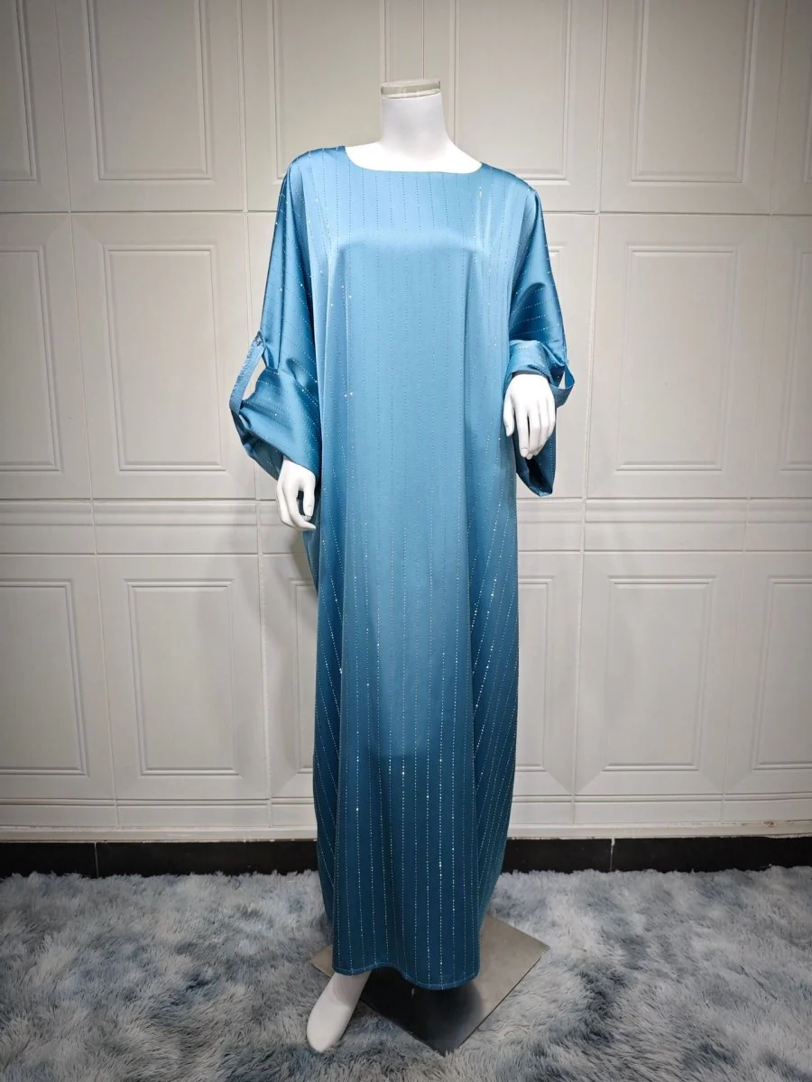 Long-Sleeved Sparkling Abaya Dress | Long Pullover Dress with Vertical Stripes (MA292) - Image 17