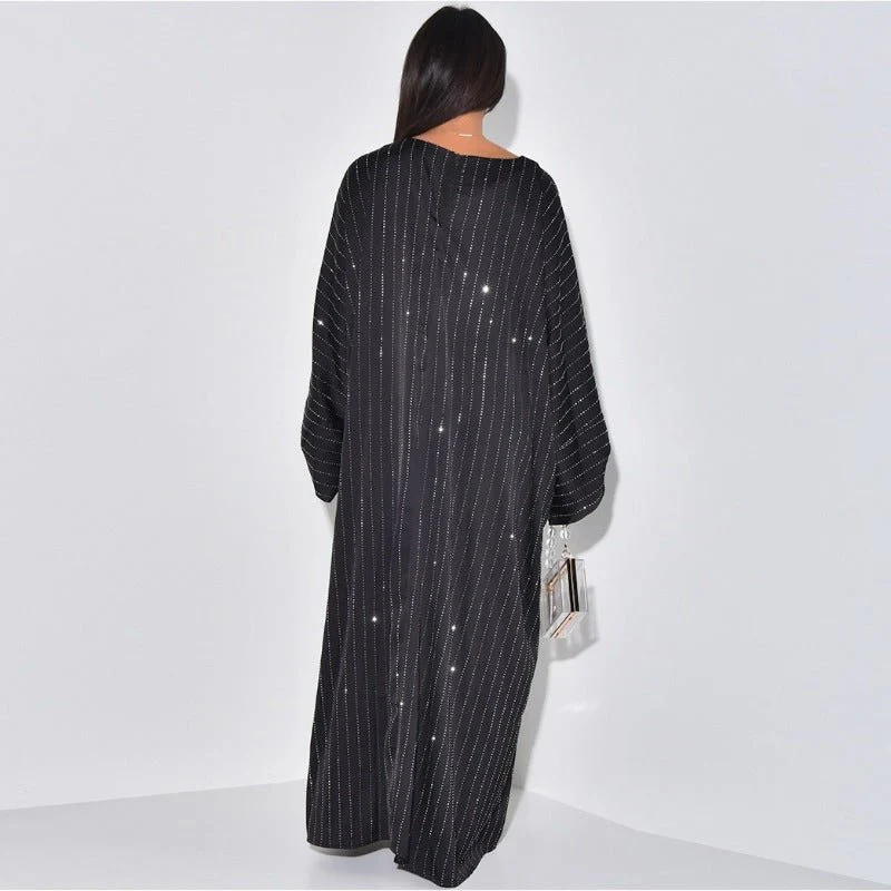 Long-Sleeved Sparkling Abaya Dress | Long Pullover Dress with Vertical Stripes (MA292) - Image 3