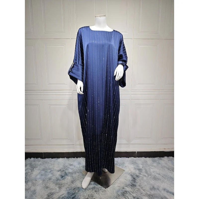 Long-Sleeved Sparkling Abaya Dress | Long Pullover Dress with Vertical Stripes (MA292) - Image 6