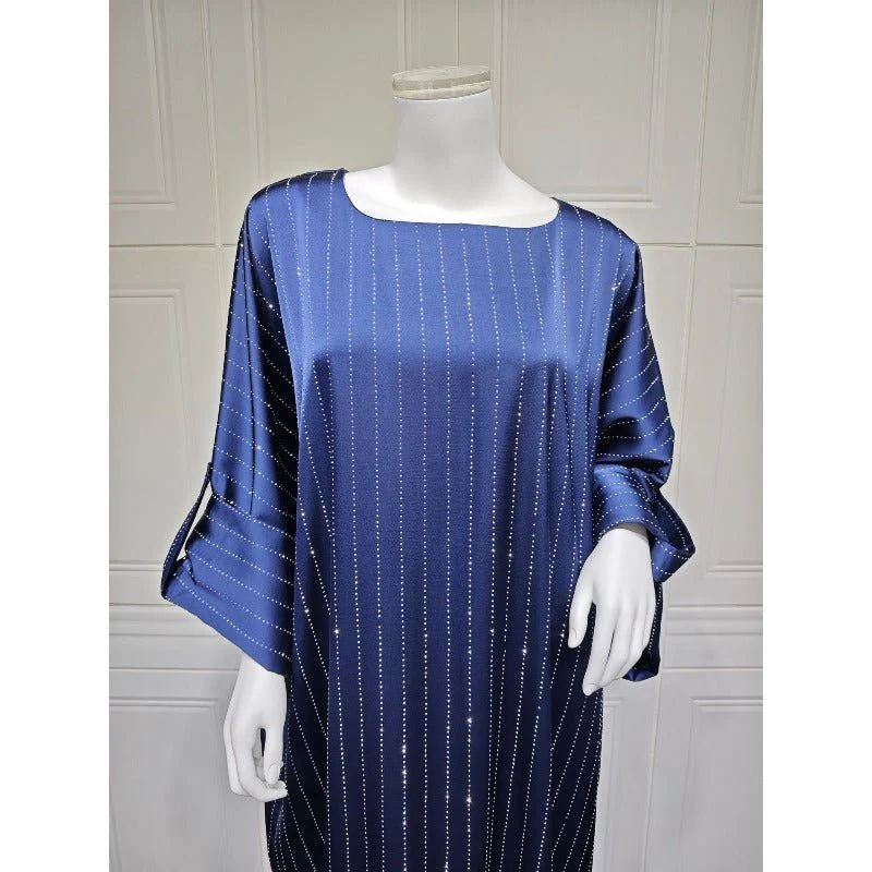 Long-Sleeved Sparkling Abaya Dress | Long Pullover Dress with Vertical Stripes (MA292) - Image 7