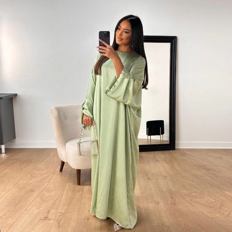 Long-Sleeved Sparkling Abaya Dress | Long Pullover Dress with Vertical Stripes (MA292) - Image 8