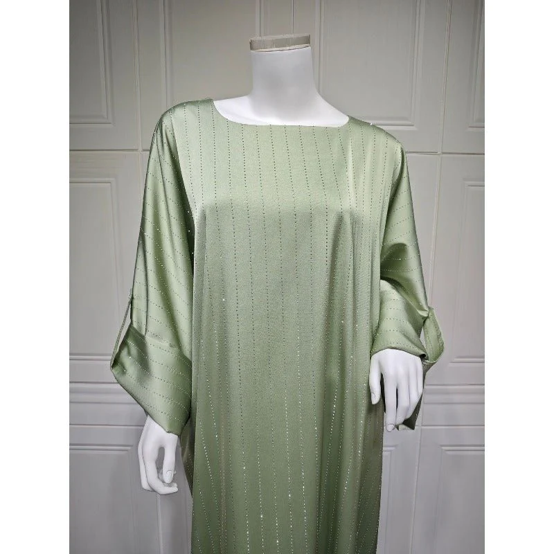 Long-Sleeved Sparkling Abaya Dress | Long Pullover Dress with Vertical Stripes (MA292) - Image 9