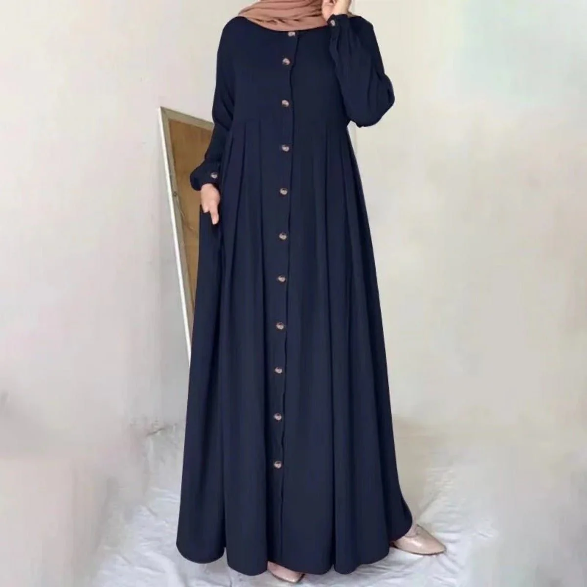 Button-Down Pleated Robe Maxi Dress | Loose Fit Modest Abaya (MA181) - Image 2