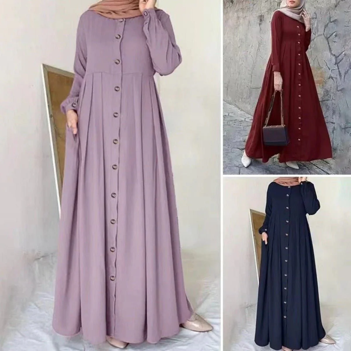 Button-Down Pleated Robe Maxi Dress | Loose Fit Modest Abaya (MA181) - Image 4