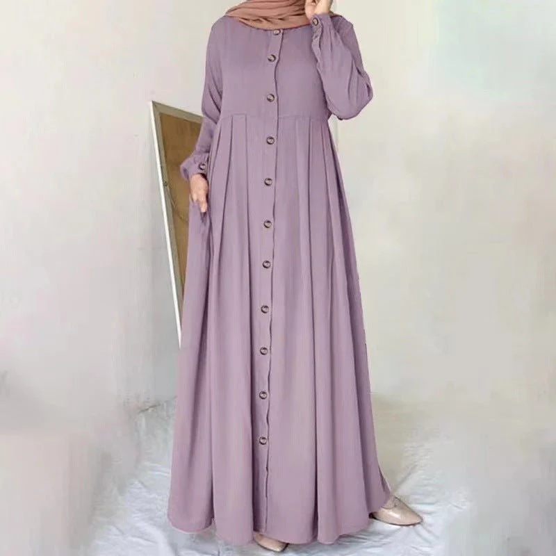 Button-Down Pleated Robe Maxi Dress | Loose Fit Modest Abaya (MA181) - Image 6
