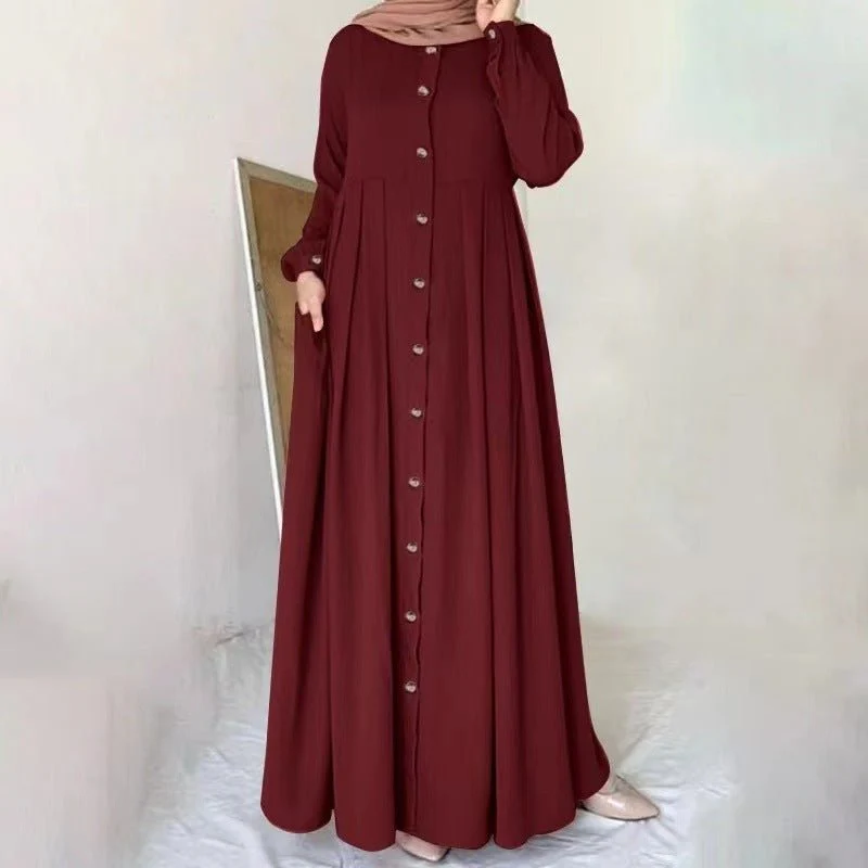 Button-Down Pleated Robe Maxi Dress | Loose Fit Modest Abaya (MA181) - Image 7