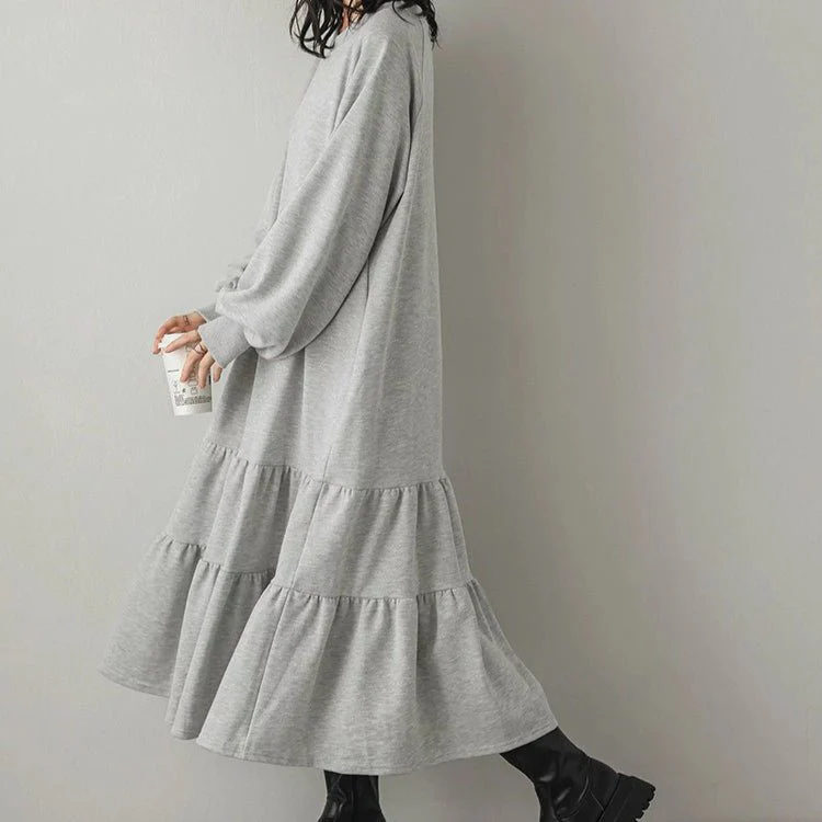 Loose Fit Ruffled Sweatshirt Maxi Dress(MS151) - Image 10