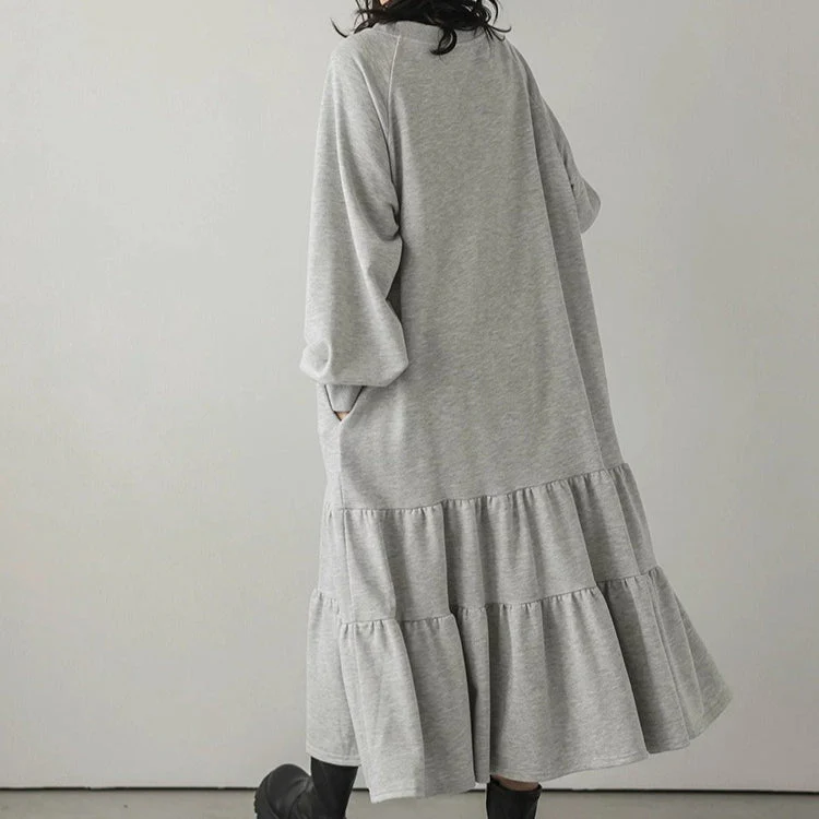 Loose Fit Ruffled Sweatshirt Maxi Dress(MS151) - Image 11