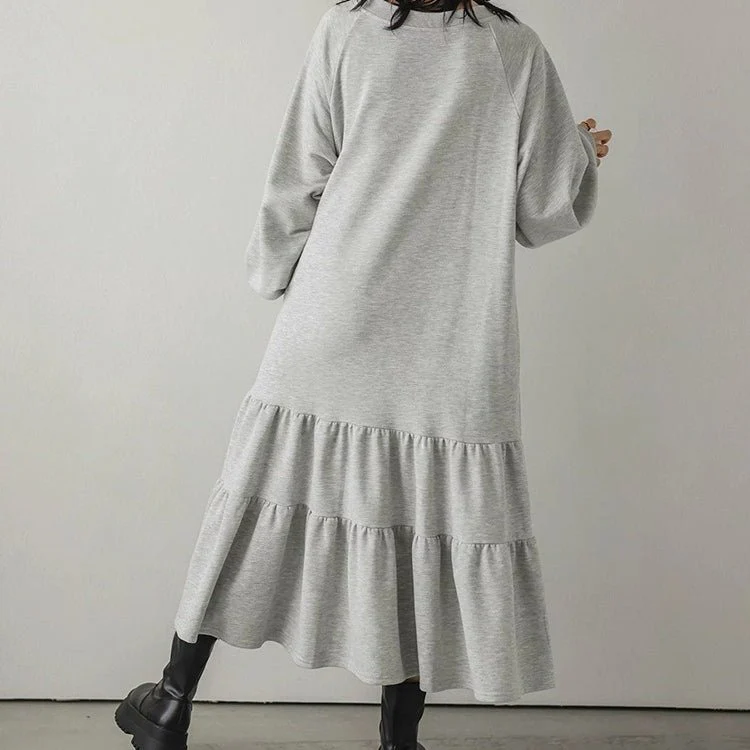 Loose Fit Ruffled Sweatshirt Maxi Dress(MS151) - Image 12