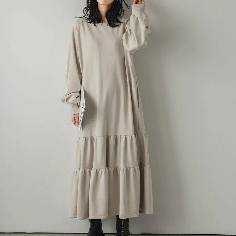 Loose Fit Ruffled Sweatshirt Maxi Dress(MS151) - Image 17