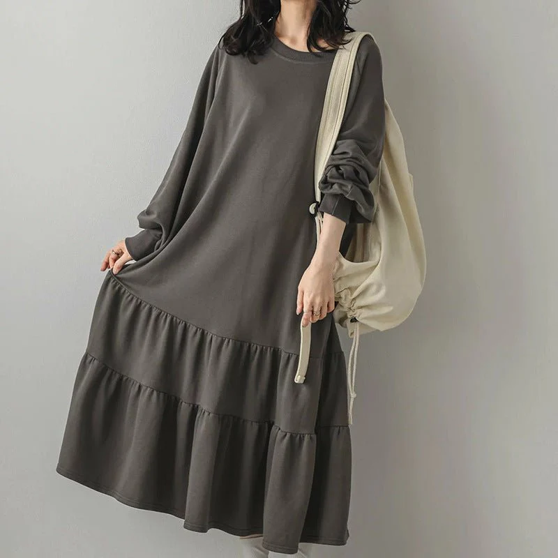 Loose Fit Ruffled Sweatshirt Maxi Dress(MS151) - Image 3