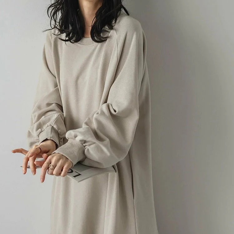 Loose Fit Ruffled Sweatshirt Maxi Dress(MS151) - Image 5