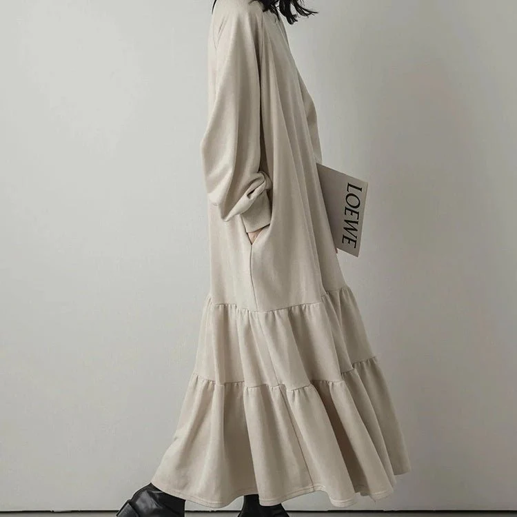 Loose Fit Ruffled Sweatshirt Maxi Dress(MS151) - Image 6