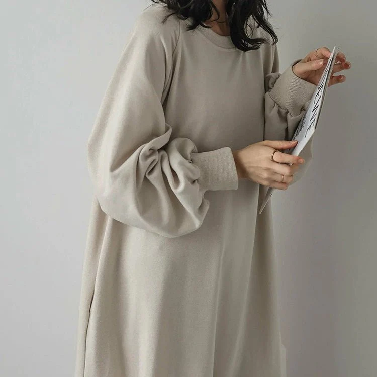 Loose Fit Ruffled Sweatshirt Maxi Dress(MS151) - Image 7