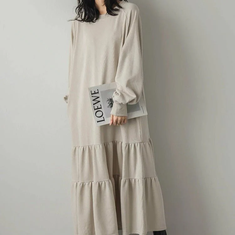 Loose Fit Ruffled Sweatshirt Maxi Dress(MS151) - Image 8