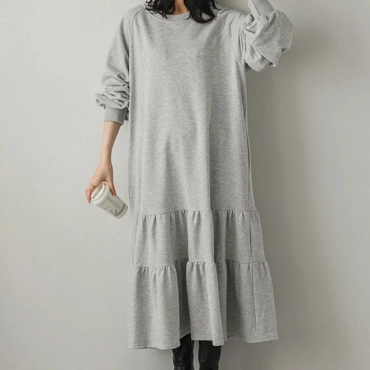 Loose Fit Ruffled Sweatshirt Maxi Dress(MS151) - Image 9
