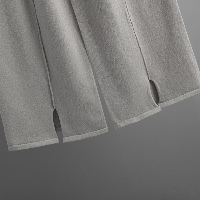 Loose Fit Solid Color Knit Two-Piece Set | Pullover Sweater & Wide Leg Pants with Side Slits(MS143) - Image 21