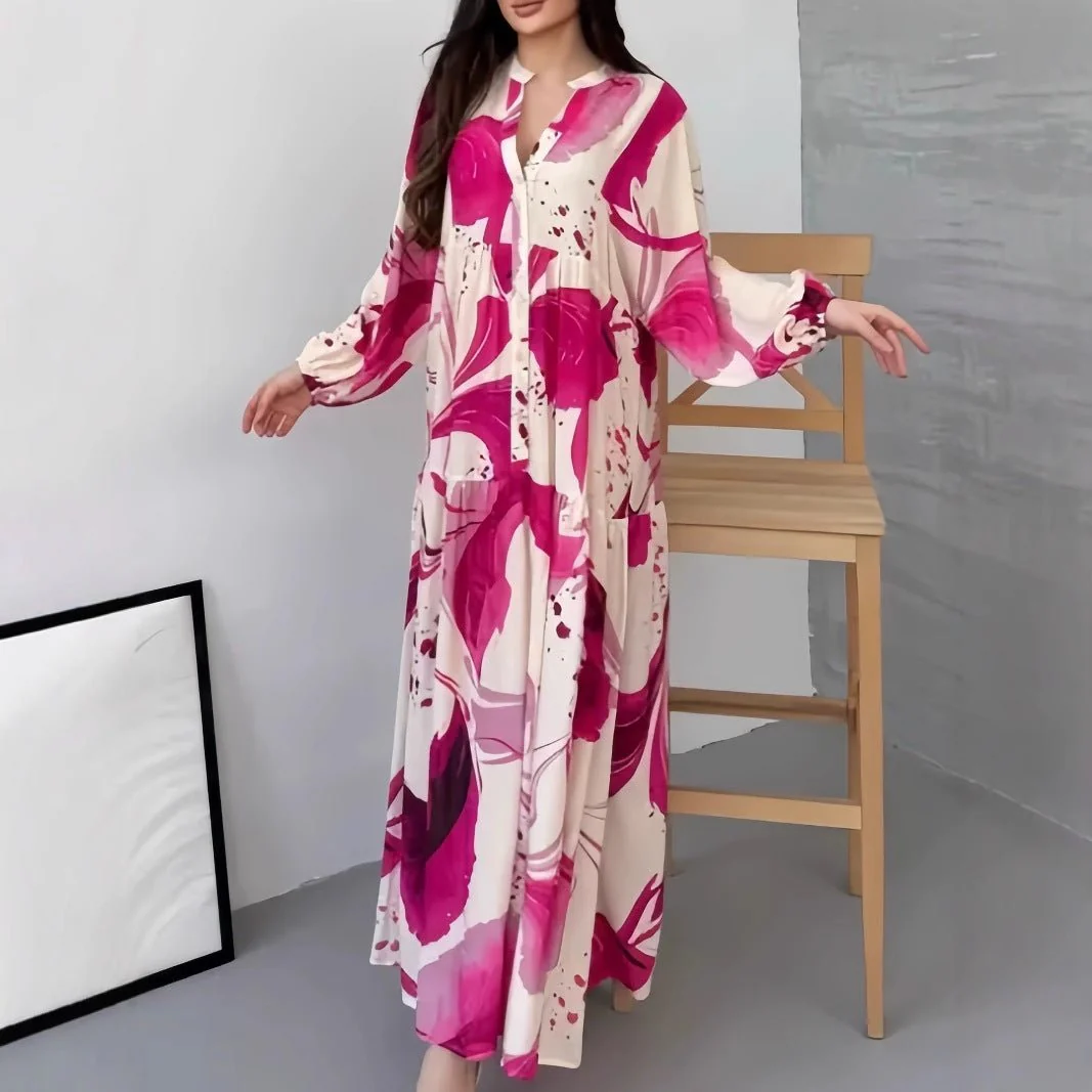 Loose Fit V-Neck Long Sleeve Dress Abaya(MA377) - Image 2