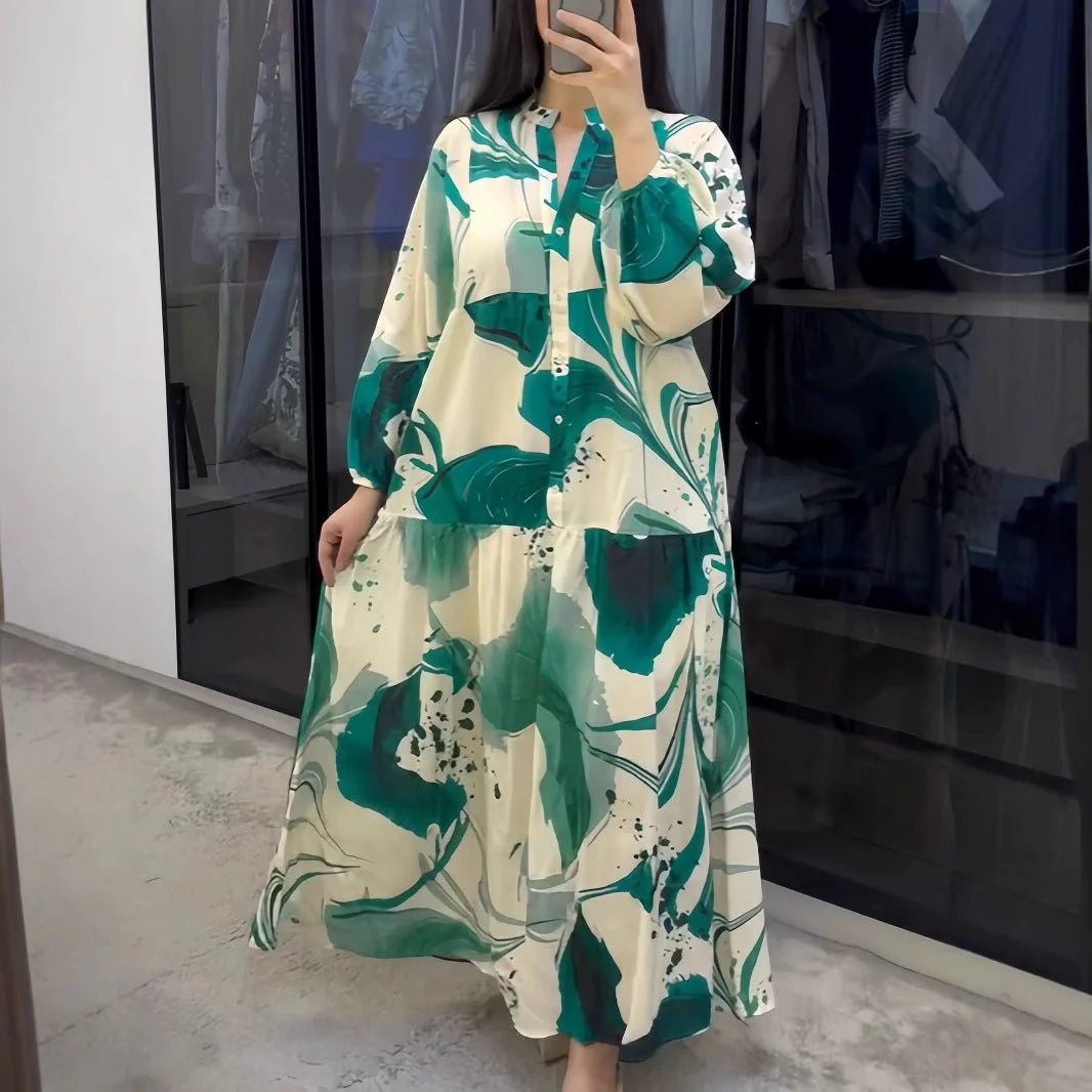 Loose Fit V-Neck Long Sleeve Dress Abaya(MA377) - Image 4