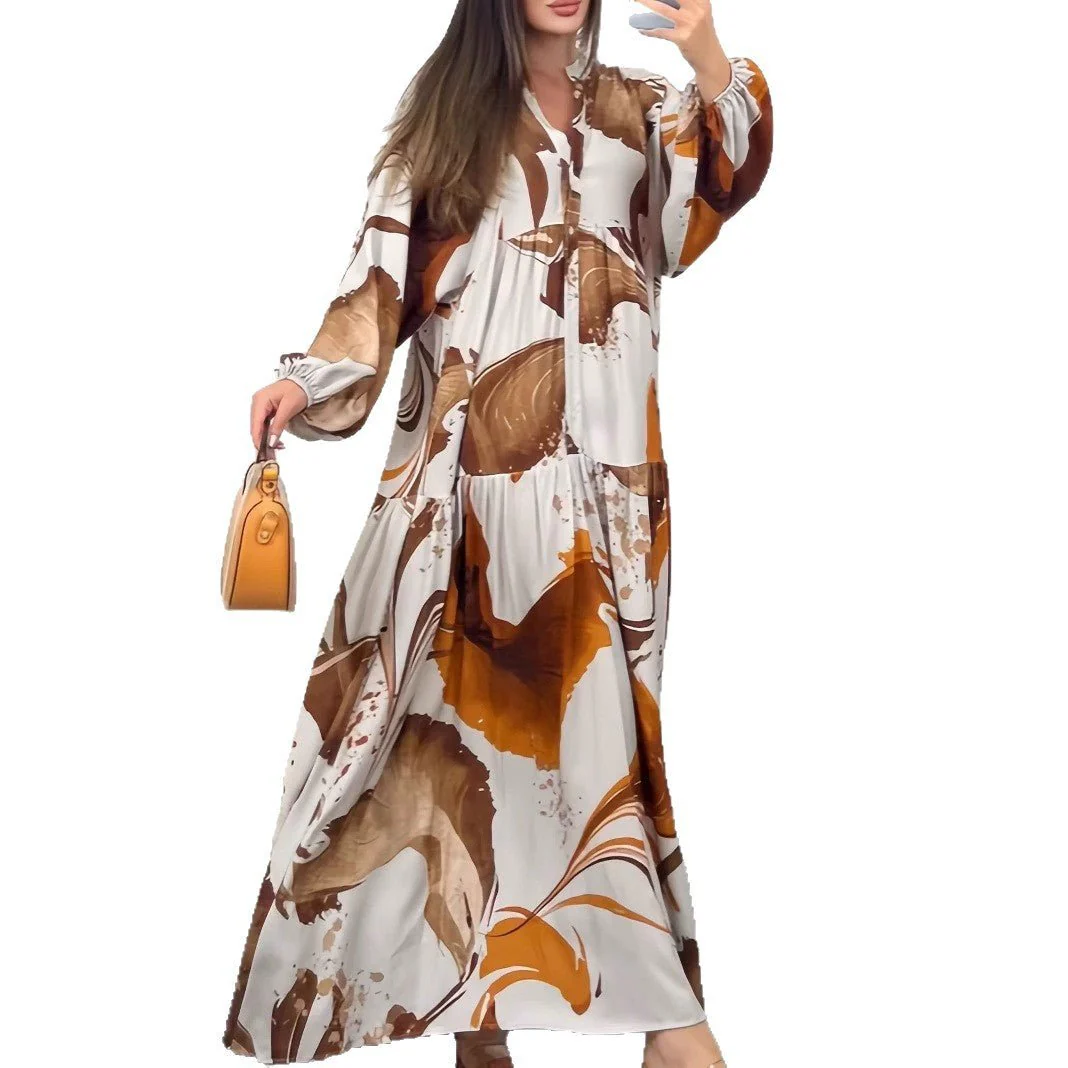 Loose Fit V-Neck Long Sleeve Dress Abaya(MA377) - Image 5