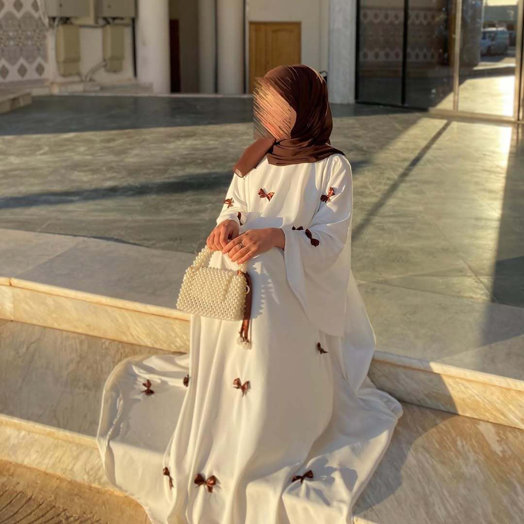 Loose Hem Long Abaya with Bell Sleeves & Butterfly Bow Detail (MA151) - Image 4