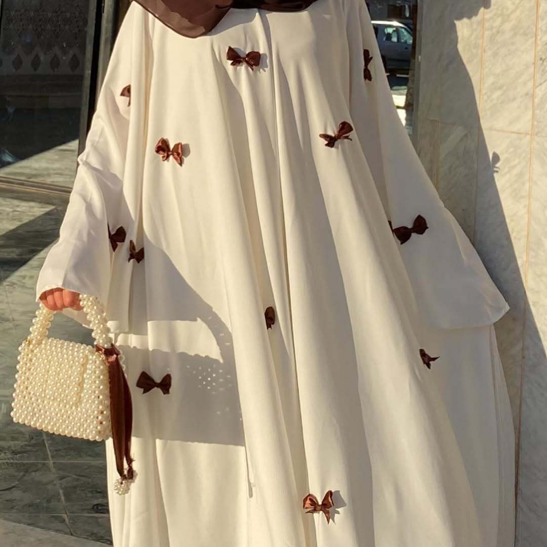 Loose Hem Long Abaya with Bell Sleeves & Butterfly Bow Detail (MA151) - Image 5