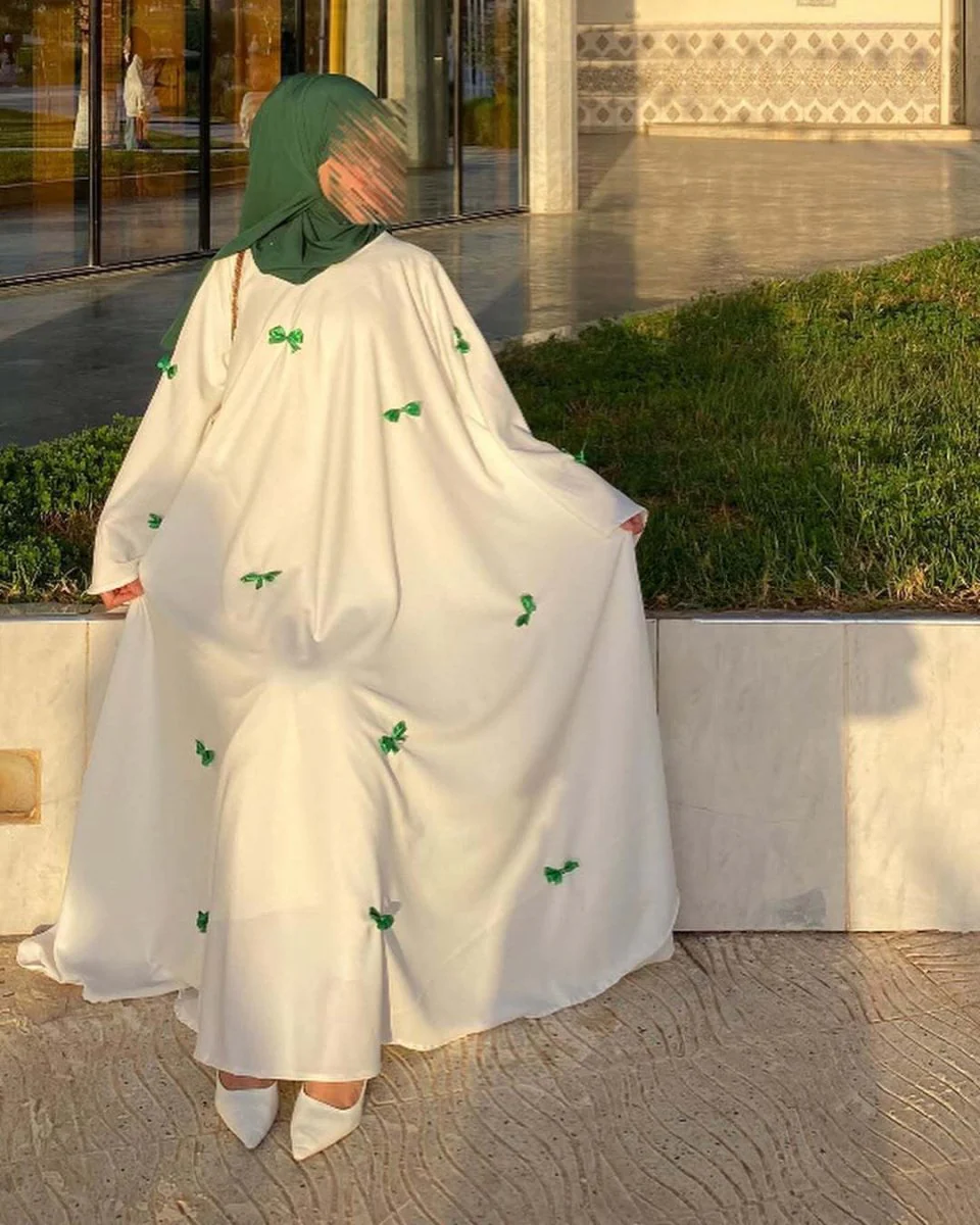 Loose Hem Long Abaya with Bell Sleeves & Butterfly Bow Detail (MA151) - Image 6